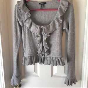 Grey Ruffled Cropped Blouse